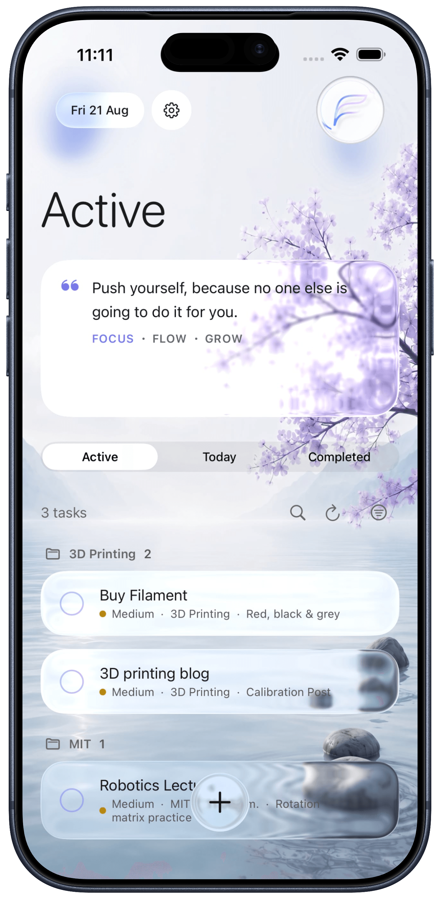 Fast Flow Today view with a short task plan